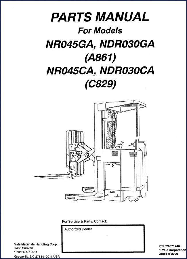Yale NR045GA NDR030GA NR045CA NDR030CA 2000 Parts Catalog cover page