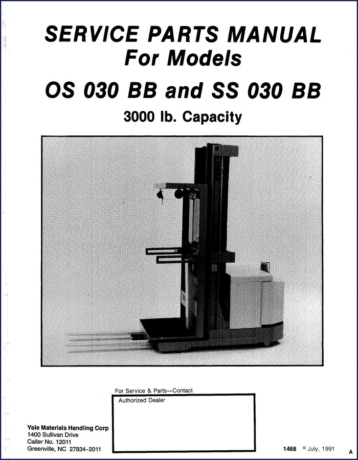 Yale OS 030 BB and SS 030 BB 1991 Parts Catalog cover – OEM factory parts manual