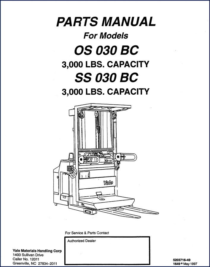 1997 Yale OS 030 BC SS 030 BC Parts Catalog cover - 156 page OEM parts manual