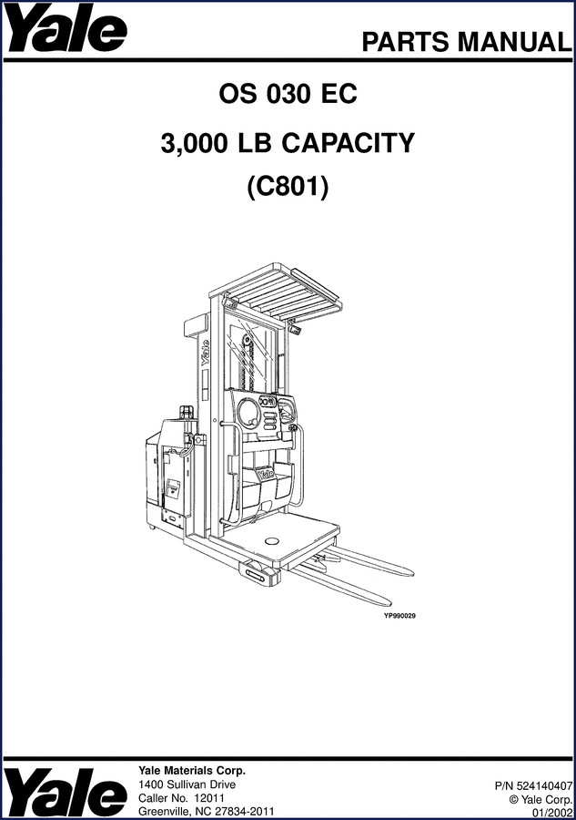 2002 Yale OS 030 EC Parts Catalog - factory manual cover showing model and capacity