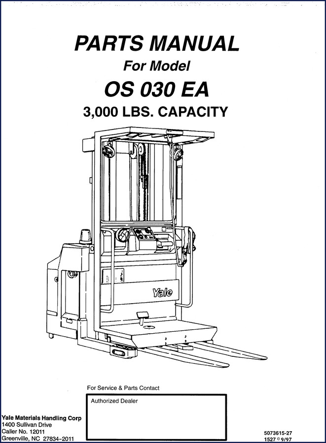 Yale OS030EA 1997 Parts Catalog cover showing model number and capacity