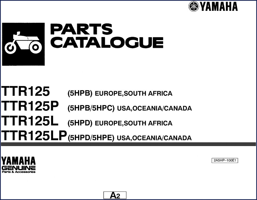Yamaha TTR125 OEM Parts Catalog cover page showing model TTR125L with exploded engine diagram