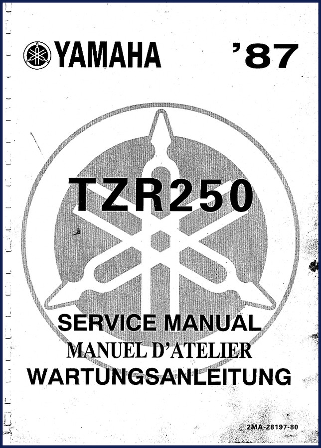 Yamaha TZR250 1987 Service Manual cover – factory OEM document with English, French, and German text