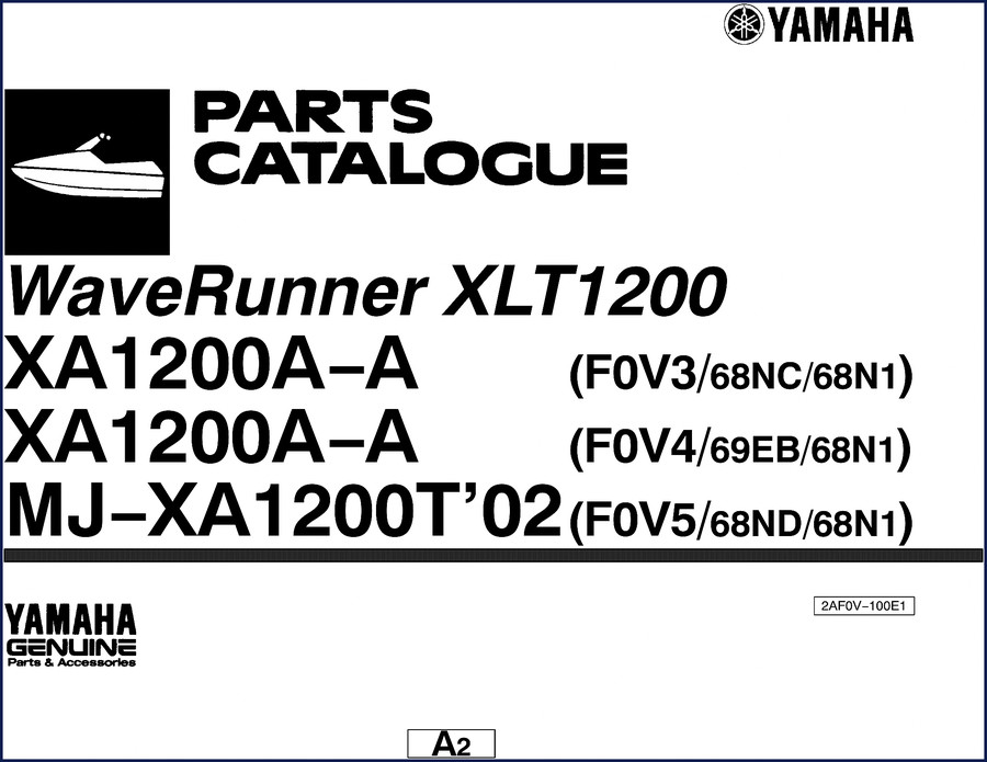 2002 Yamaha XA1200A and MJ-XA1200T OEM Parts Catalog cover showing WaveRunner XLT1200