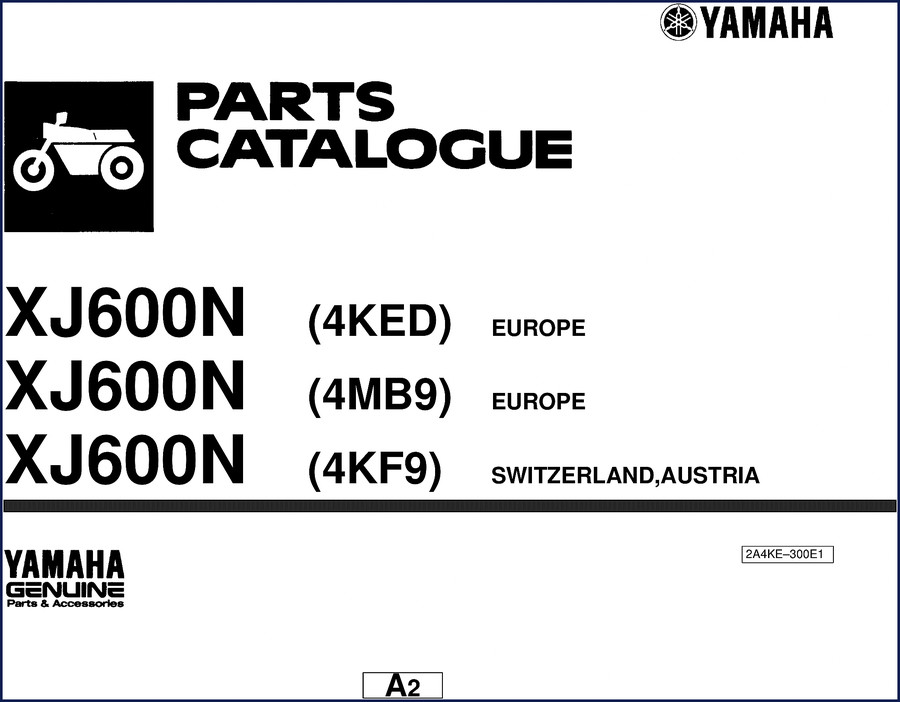 Yamaha XJ600N Parts Catalog cover page 2001 edition, showing model codes and Yamaha logo