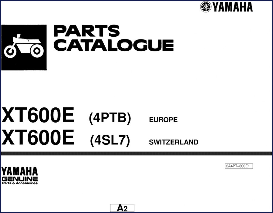 Yamaha XT600E Parts Catalog 72-page PDF front cover showing 2001 edition for 4PTB and 4SL7 models