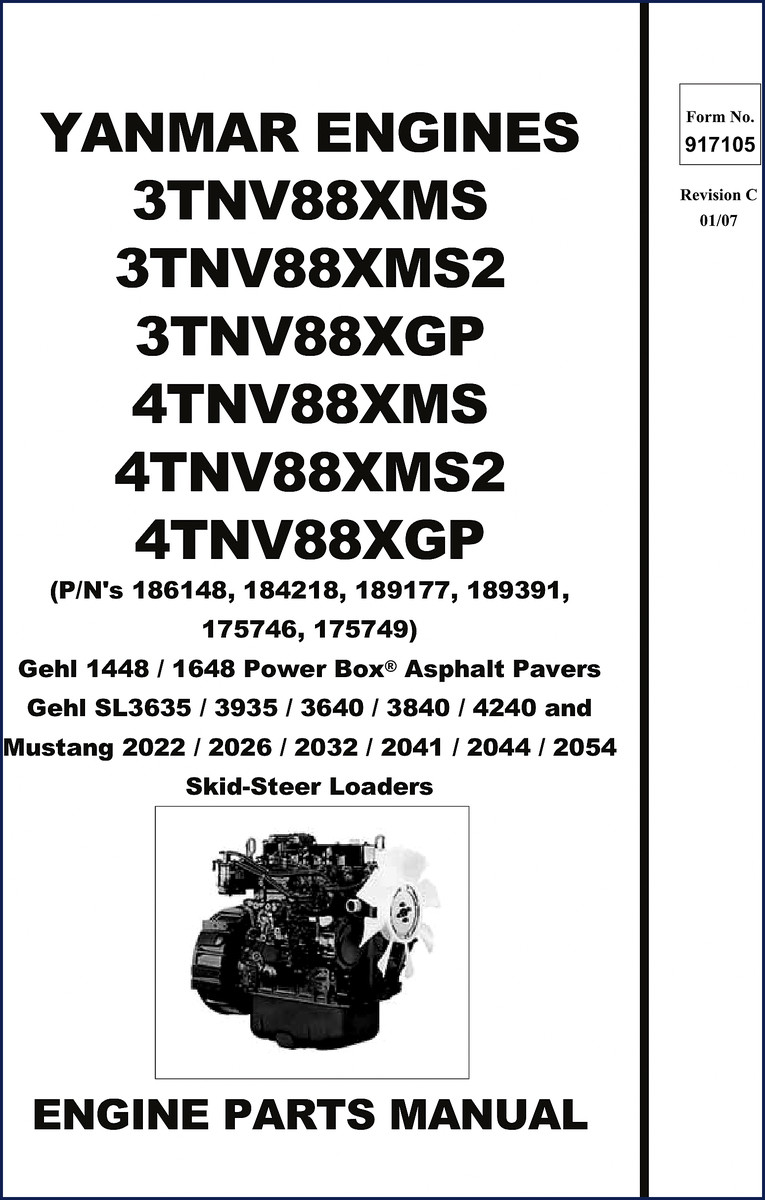 Yanmar 1448/1648/SL3635/3935/3640 2007 Parts Catalog cover - OEM engine parts manual for Gehl and Mustang equipment