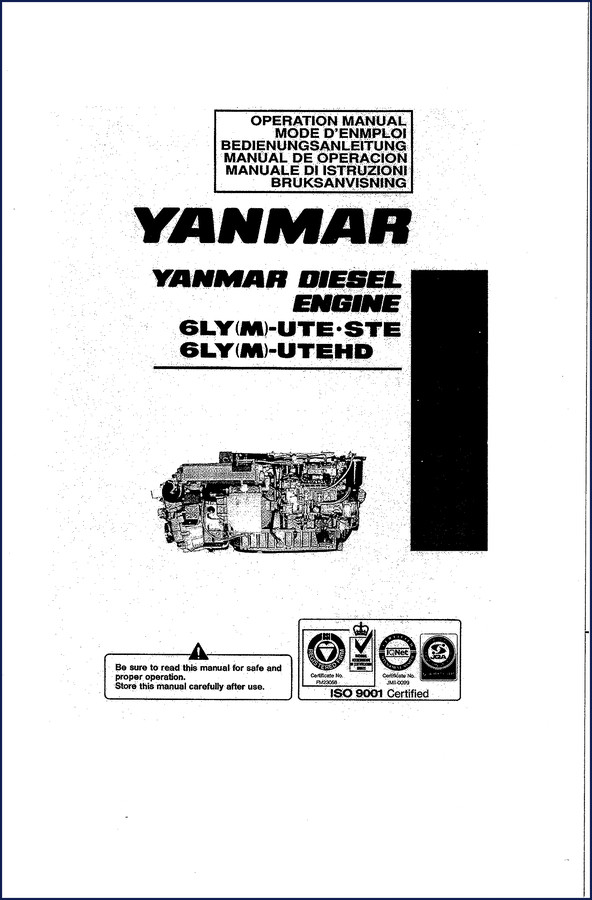 Yanmar 6LYM-UTE series diesel engine operator manual cover showing engine cutaway and spec labels