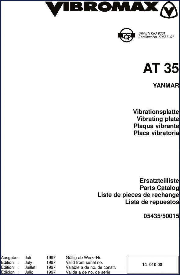 Yanmar AT 35 1997 Parts Catalog – OEM exploded view of engine assembly