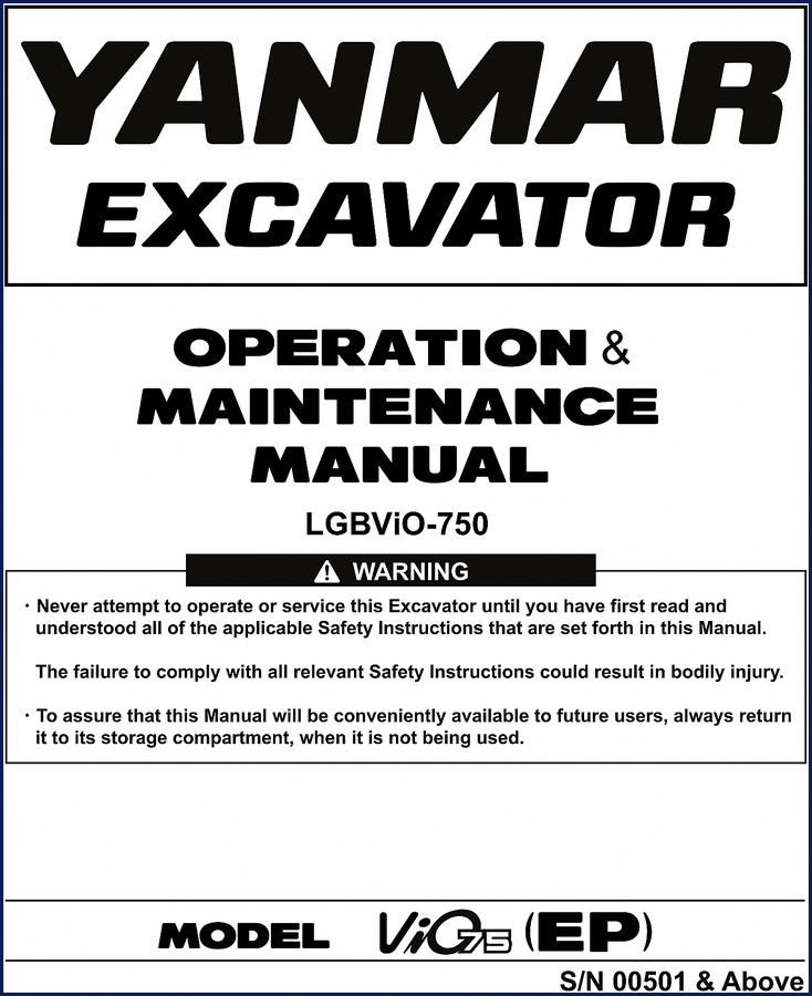 Yanmar Vio75 Service Manual factory cover showing excavator and operation manual title