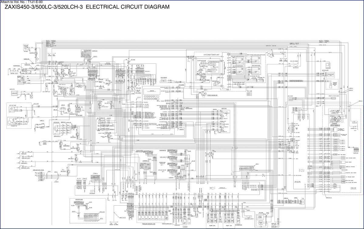 Factory wiring diagram cover for Zaxis 450-3, 500LC-3, 520LCH-3 electrical circuit diagram