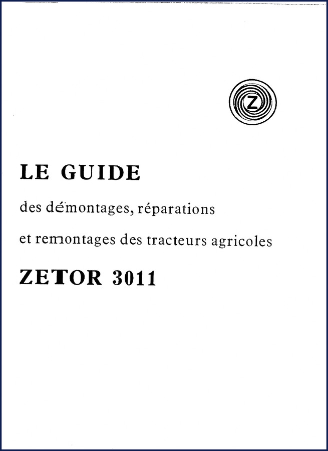 Zetor 3011 Workshop Manual cover – factory service repair manual for tractor