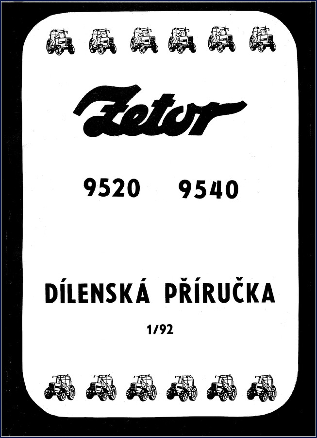 Zetor 9520 9540 1992 repair manual cover showing tractor model and factory document type