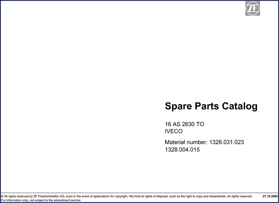 ZF 16 AS 2630 2009 Parts Catalog cover and sample exploded diagram page