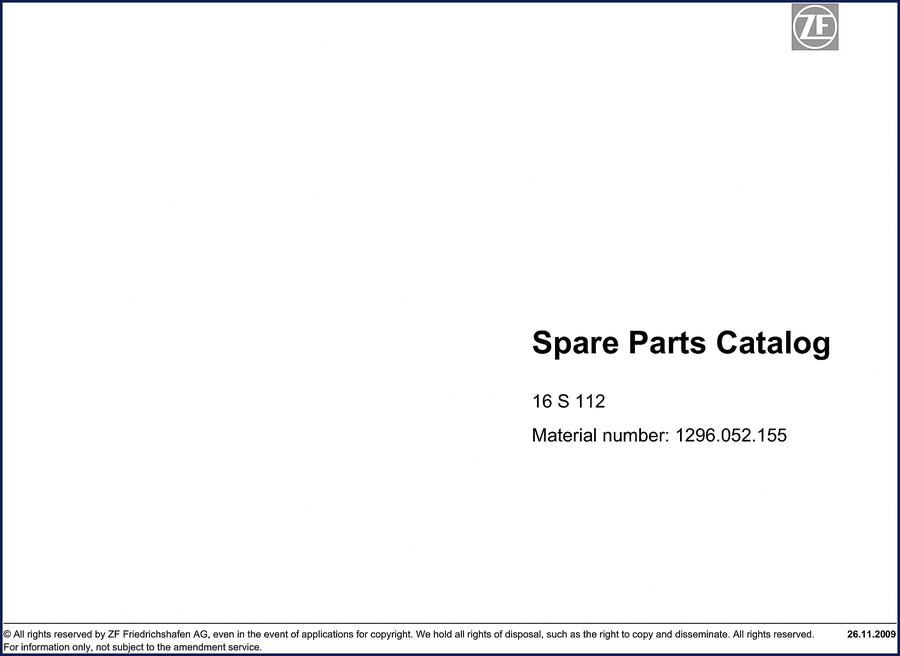 ZF 16 S 112 2009 Parts Catalog cover page
