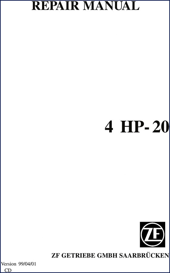 ZF 4HP20 1999 repair manual cover showing transmission cutaway and part number
