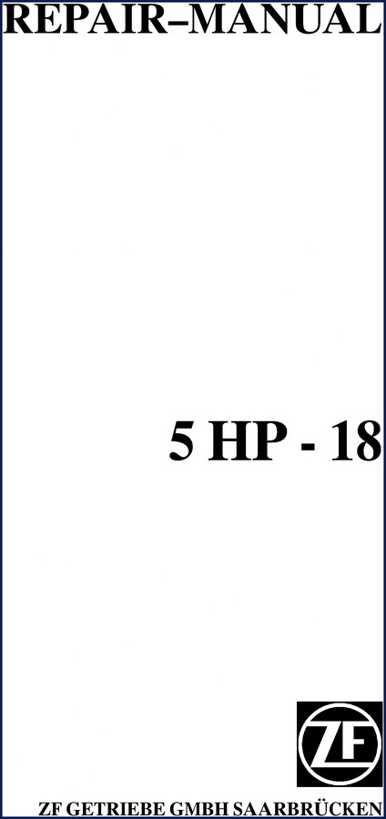 ZF 5HP18 transmission repair manual cover showing factory OEM documentation