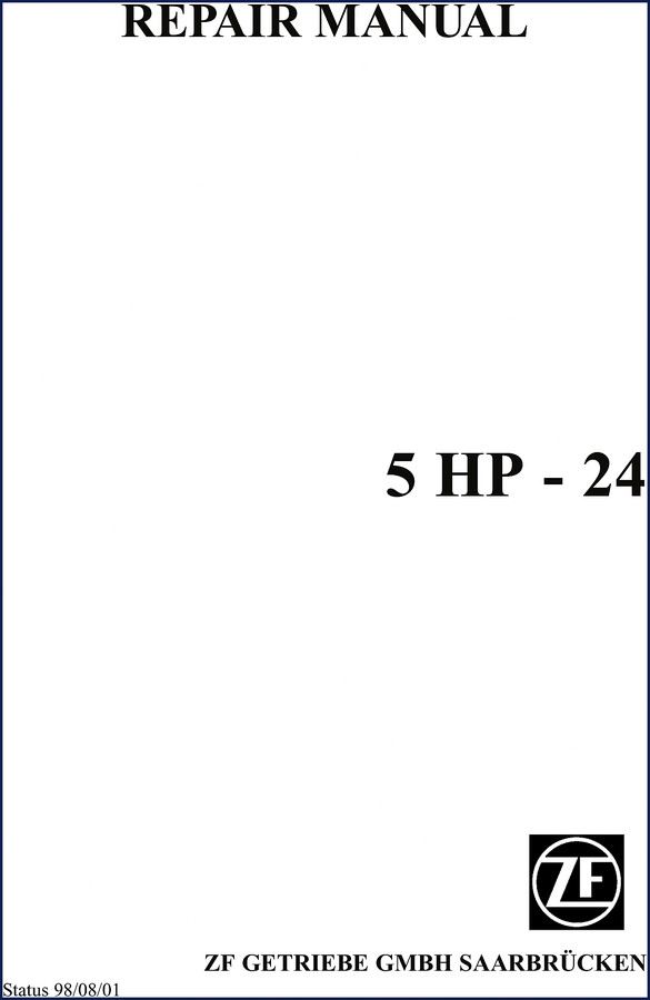 ZF 5HP24 1998 Repair Manual cover page showing transmission exploded view