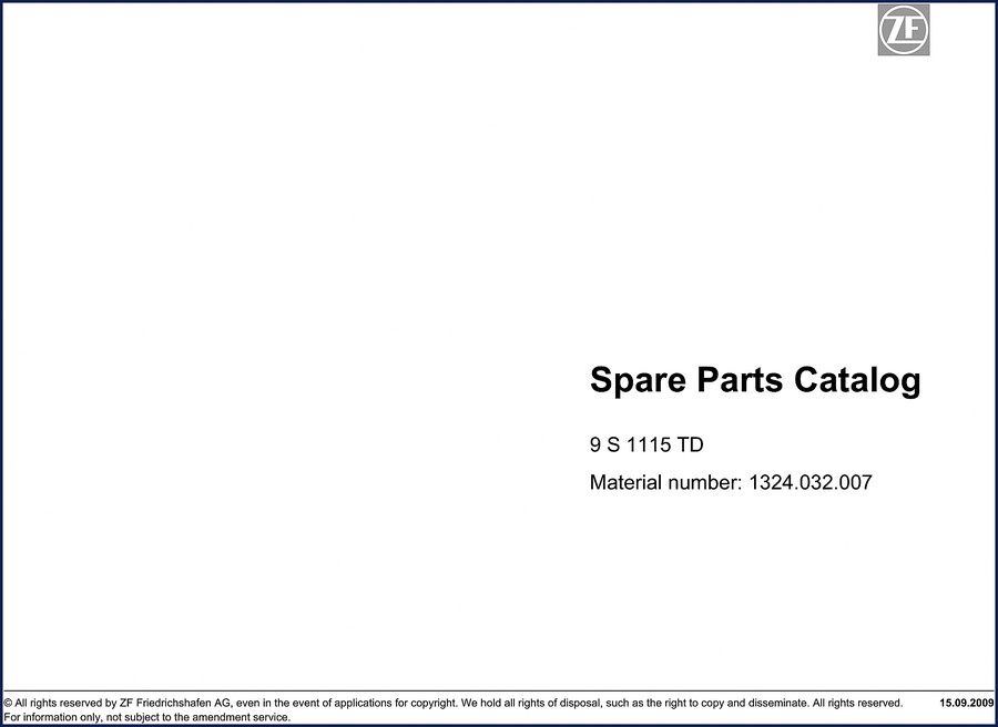 ZF Friedrichshafen S 1115 TD 2009 Parts Catalog cover page