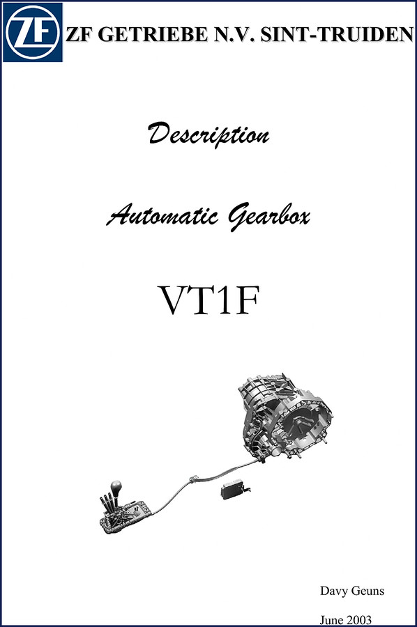 ZF Getriebe N.V VT1F 2003 Technical Manual cover page showing transmission diagram