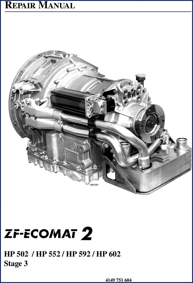 ZF HP 502 HP 552 HP 592 HP 602 repair manual cover showing transmission cross-section