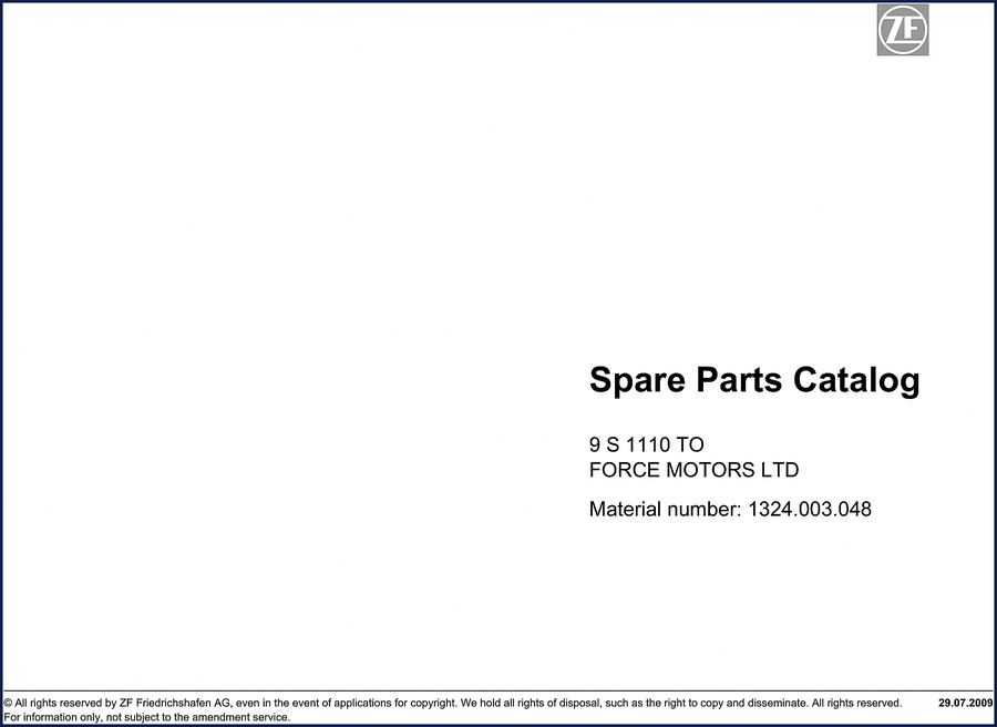 ZF S1110 2009 Parts Catalog cover page