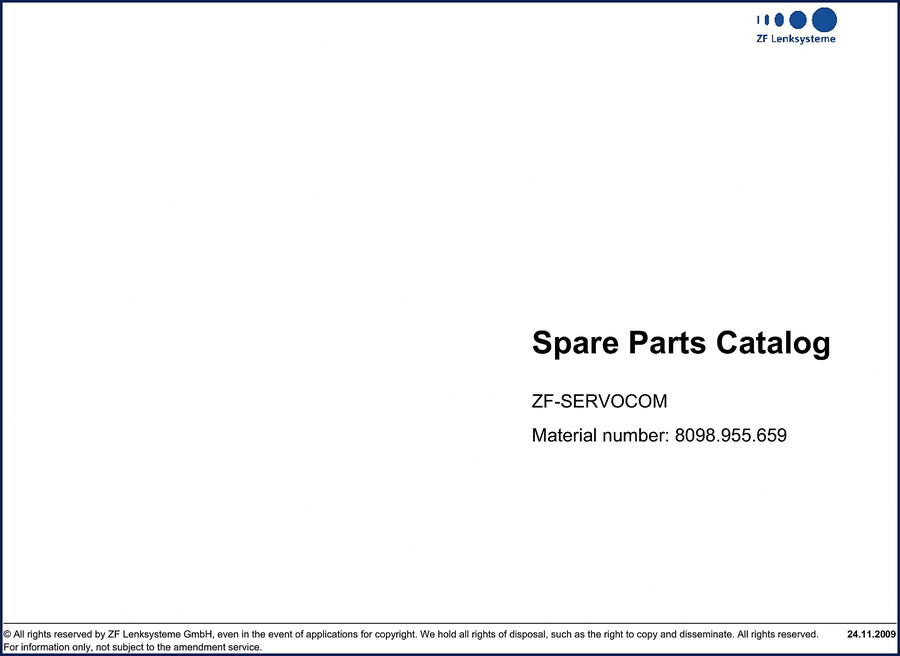 2009 ZF SERVOCOM Parts Catalog exploded view and technical data sheet