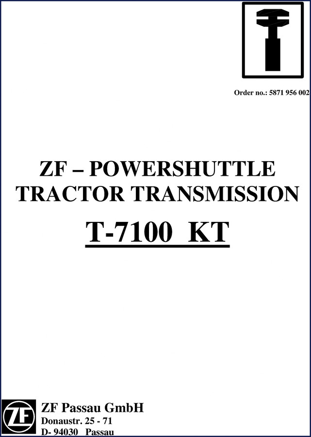 ZF T-7100 KT Powershuttle Transmission Technical Manual cover 193 pages factory OEM