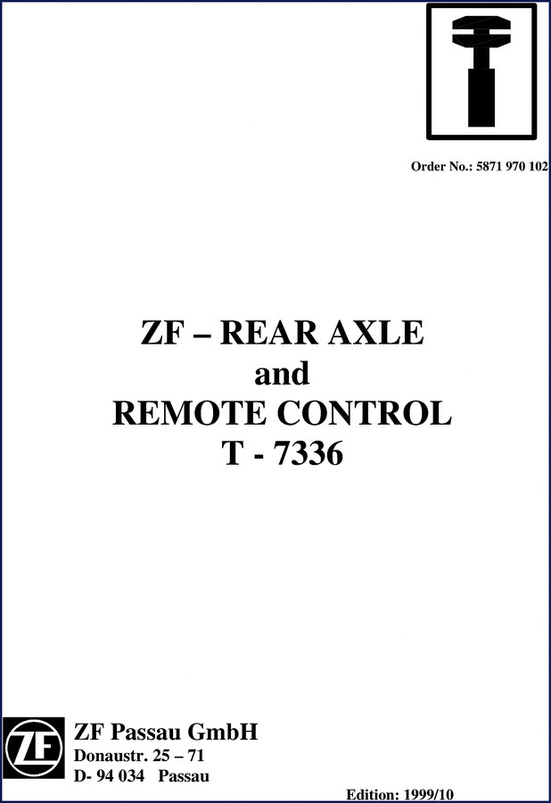 ZF T 7336 1999 Technical Manual cover page showing rear axle diagram