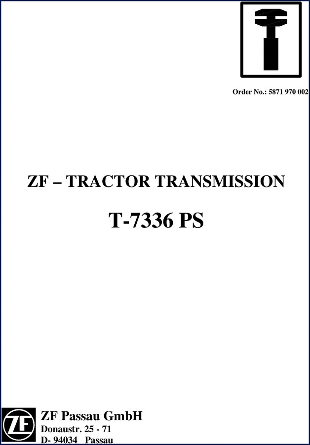 ZF T-7336 PS Technical Manual cover – 186-page factory transmission repair document