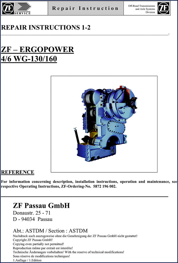 ZF WG-130 WG-160 ERGOPOWER Repair Manual – 96 pages factory service document